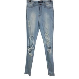 Fashion Nova Highly Distressed Holes Skinny Jeans Women's Junior 5 Light Blue‎